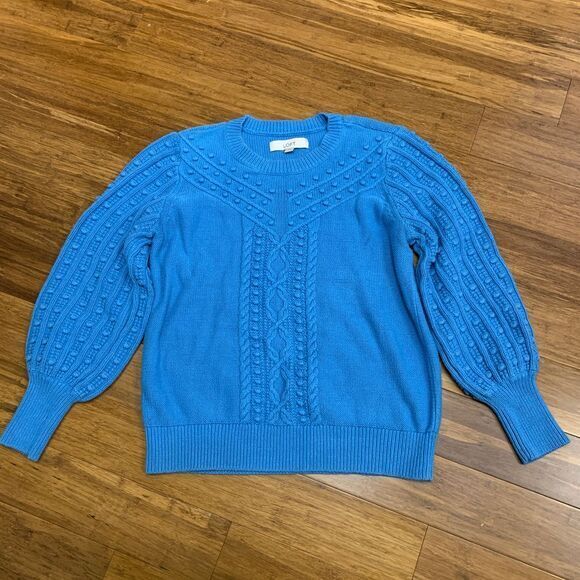 LOFT Sweaters - LOFT Sweater womens Medium Blue Puff Sleeve Cable Knit Textured Bubble Statement